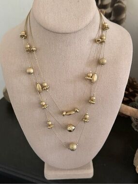 Vintage Floating Gold Shimmering Beads Multi Strand Necklace